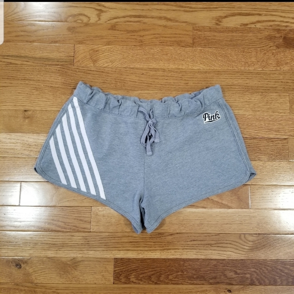 Pink gray/white stripes shorts S